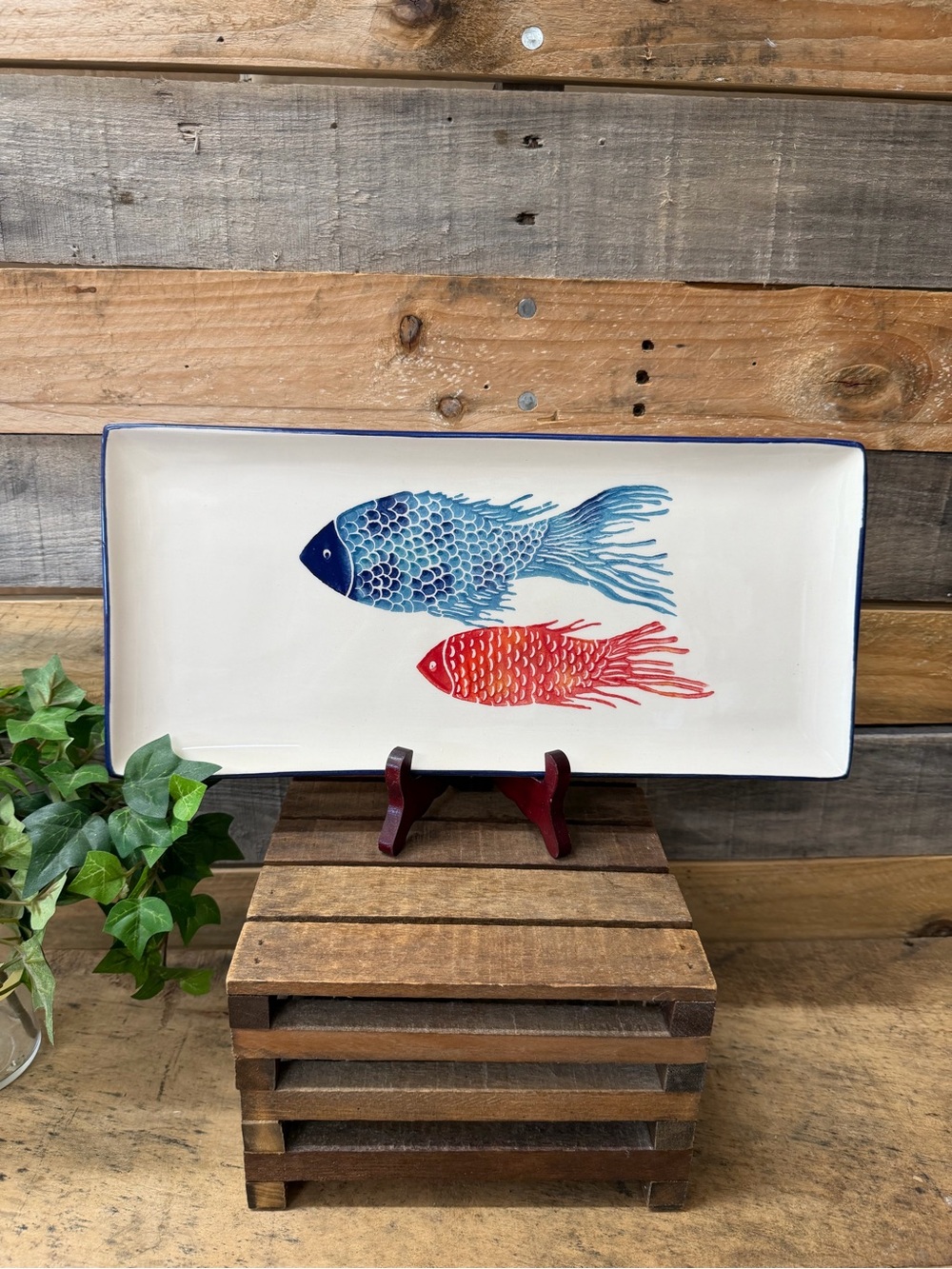 Nautical Rectangular Fish Serving Platter by Papart Ceramics